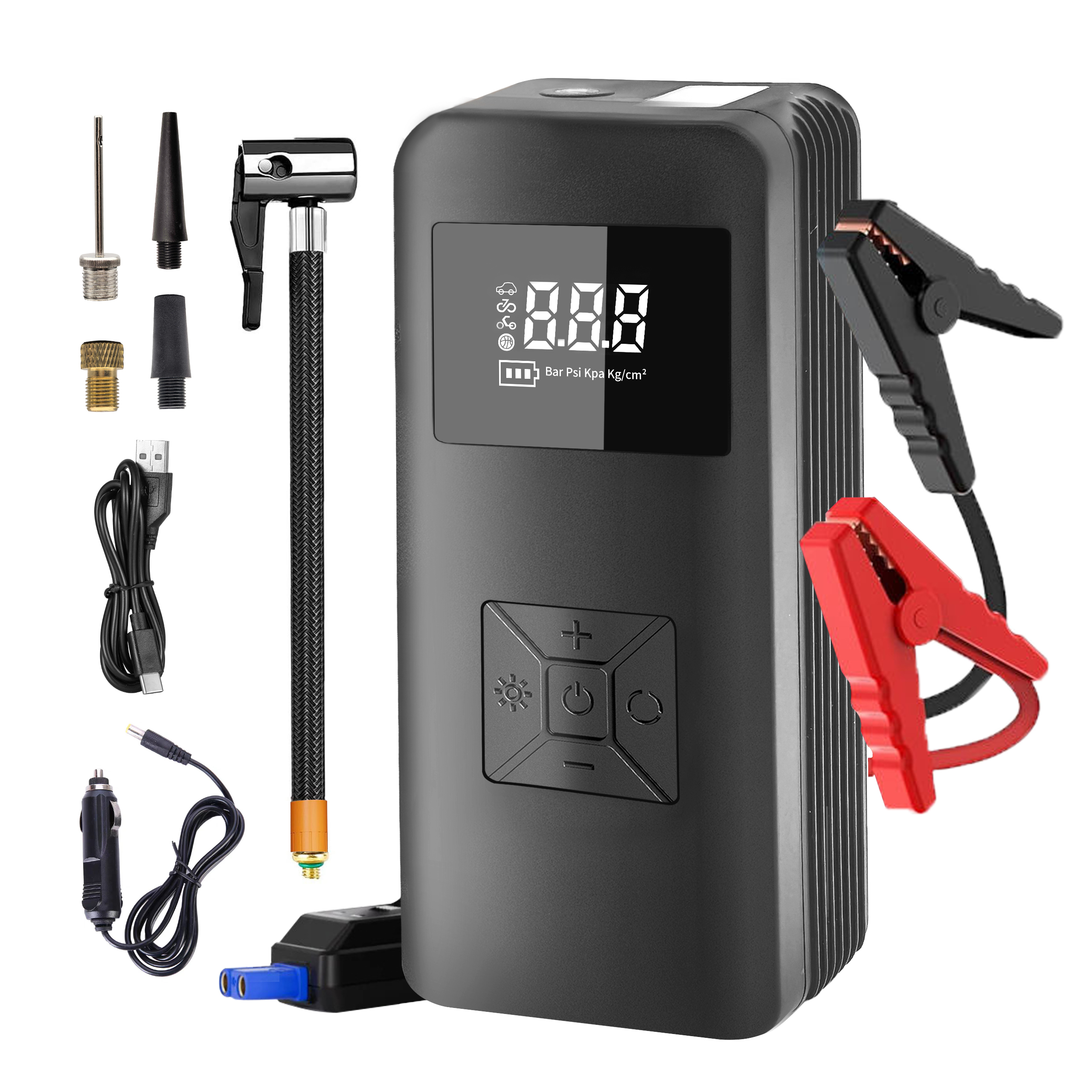 4-in-1 Portable Car Jump Starter & Tire Inflator with LED Emergency Light